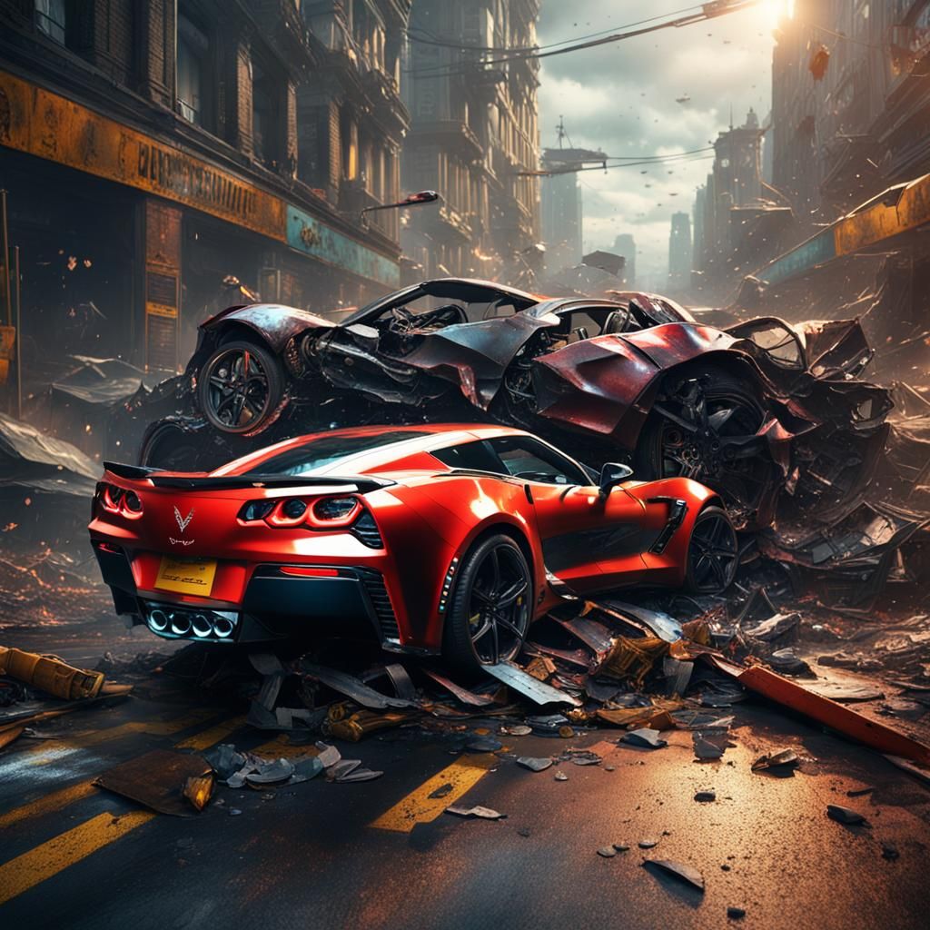 Detailed Matte Painting of Corvette Crash