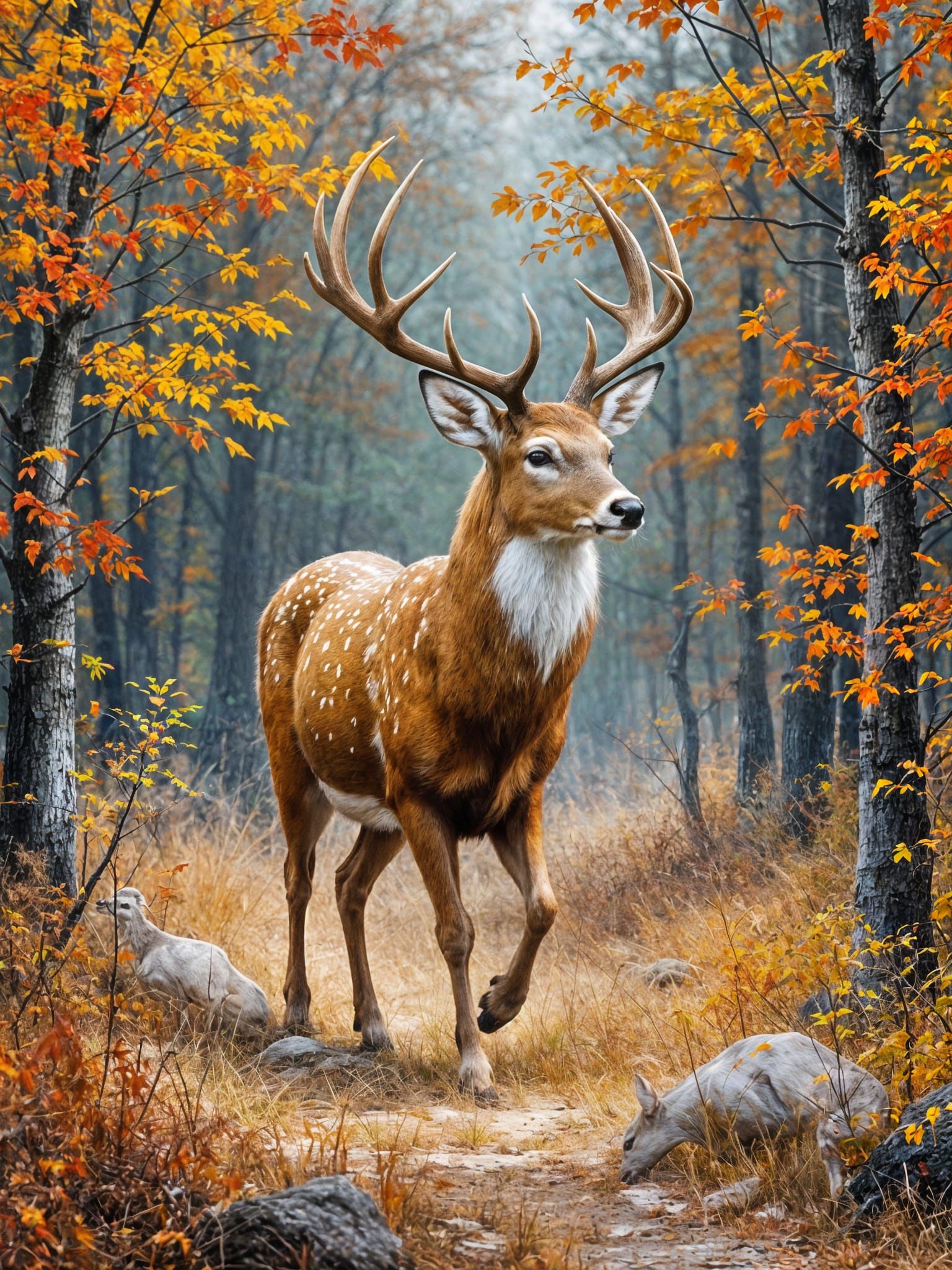 White-Tailed Deer in Autumn Forest