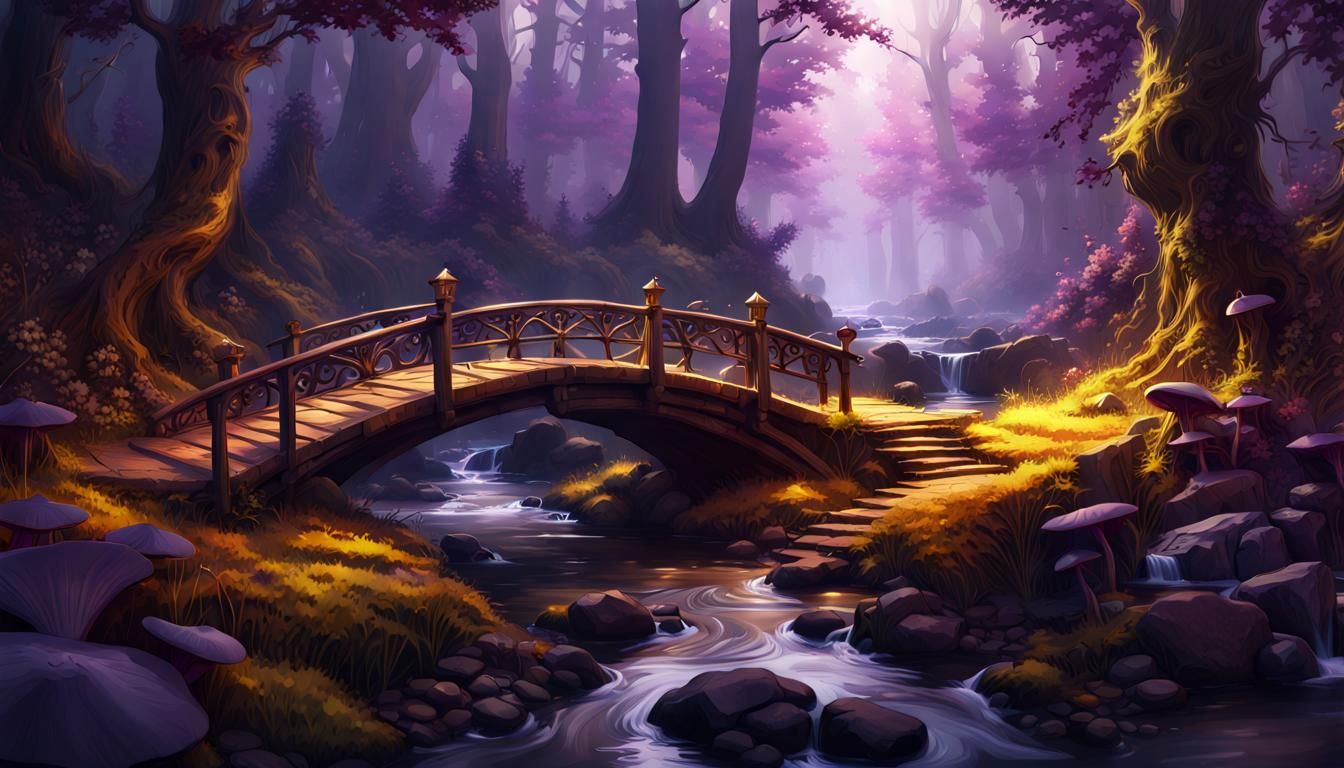 Mushroom Forest Bridge in Dark Fantasy Style