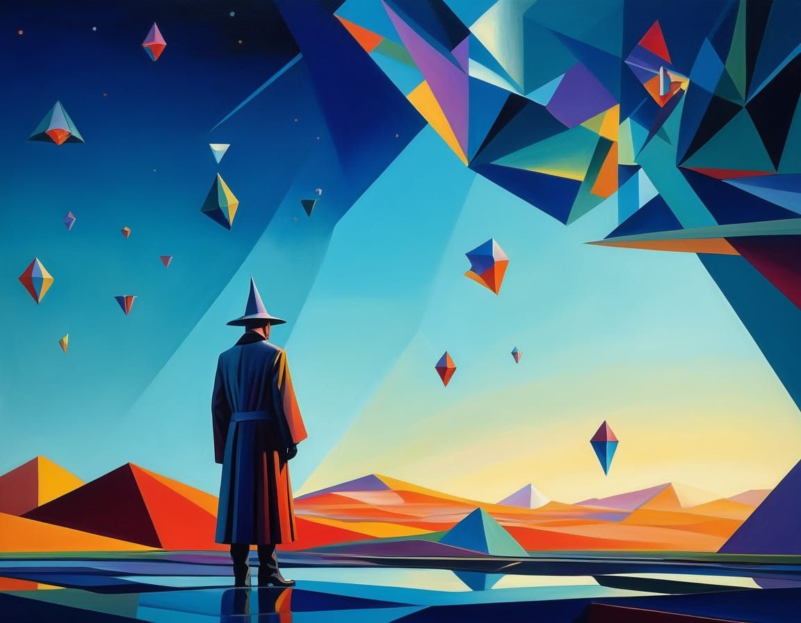 Futuristic Wizard in Geometric Crystalline Realm