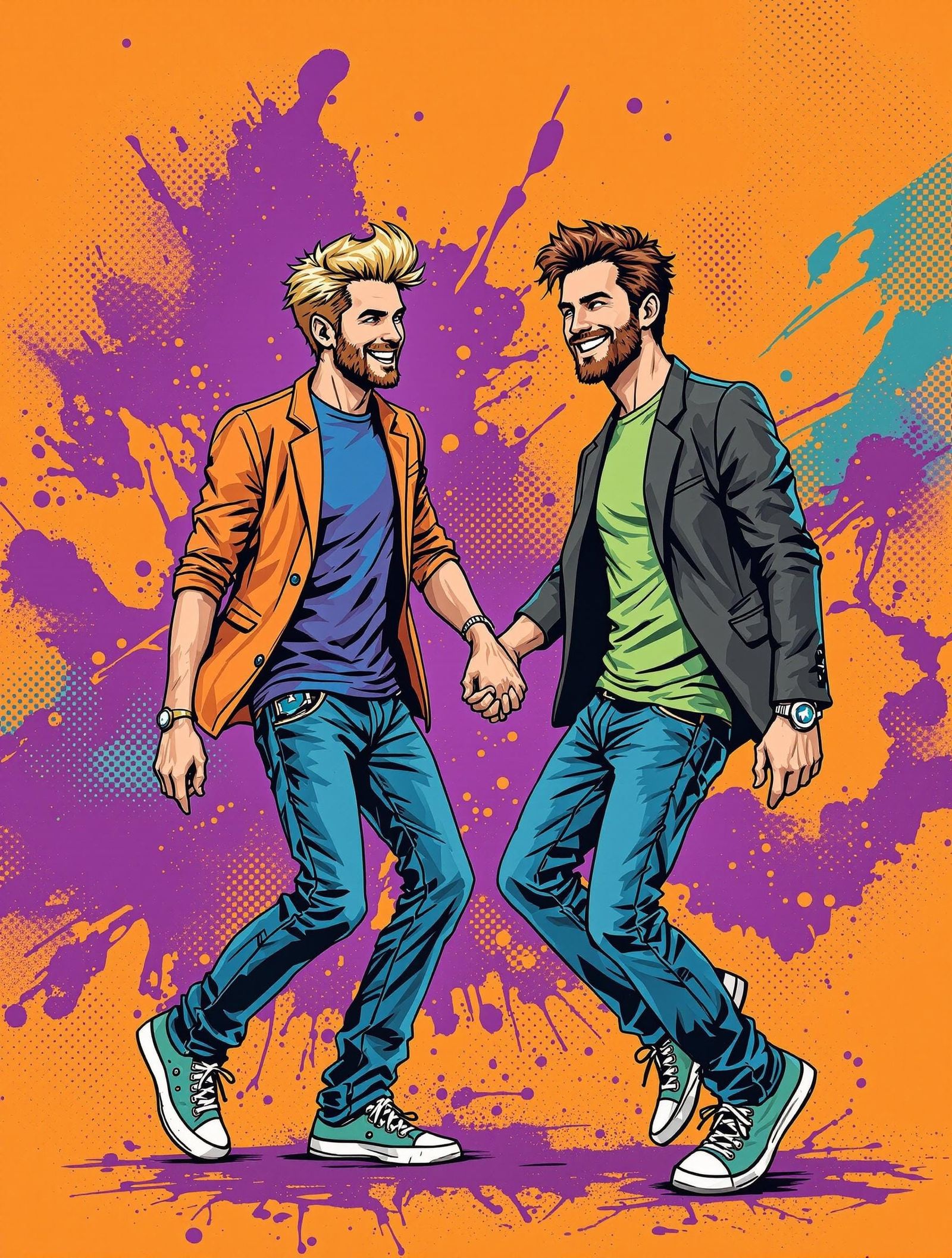 Dancing Duo in Neon Colors