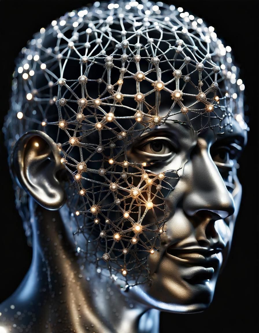Intricate Metal Neural Network with Sparkling Lights