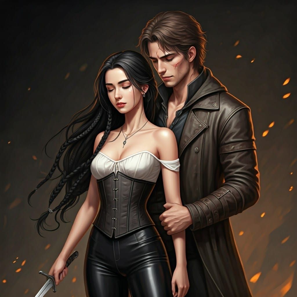 Dramatic Combat Pose of a Young Couple