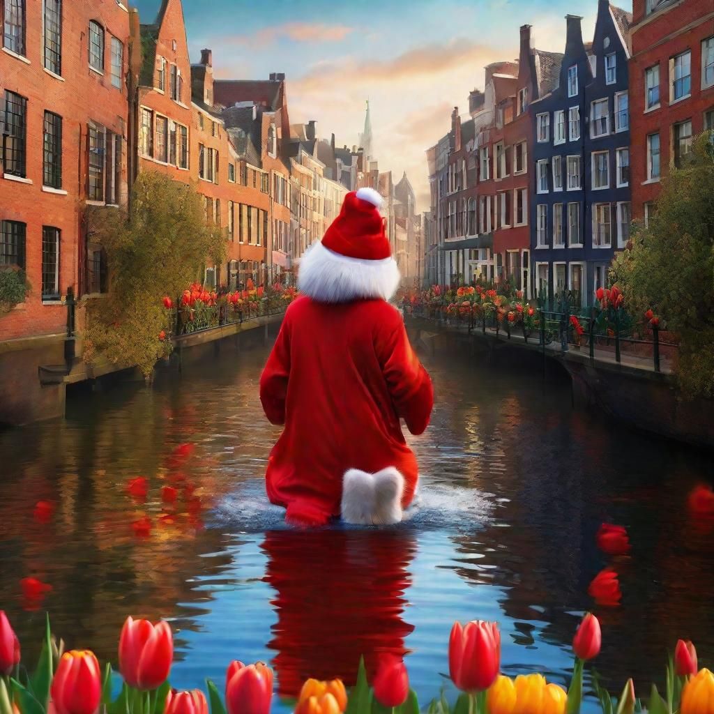 Vibrant Scarlet Fox Amidst Amsterdam Tulips in Whimsical Oil...
