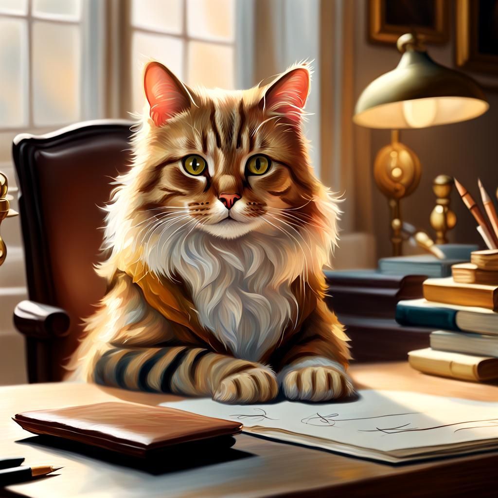 Anthropomorphic Cat at Desk: A Classic Portrait