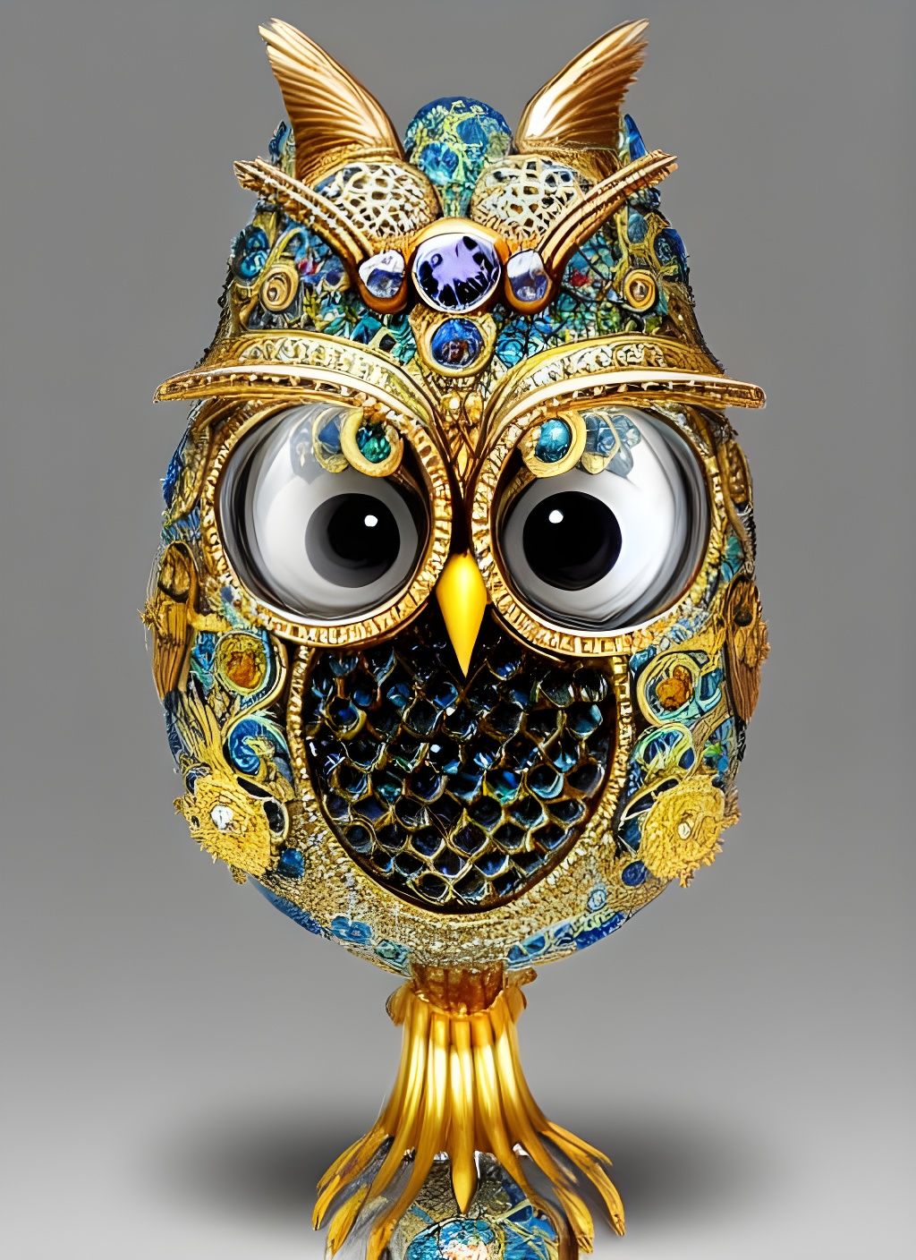 Ornate Faberge Owl with Crystal Armor