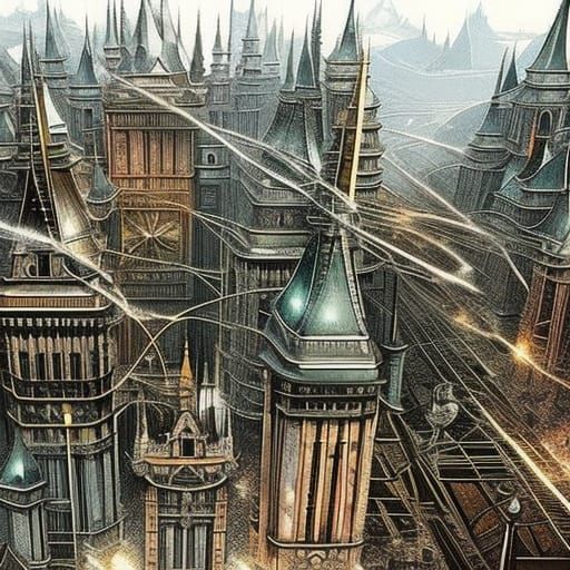 Budapest Castle Quarter: Hyperrealistic Ink Flow Illustratio...