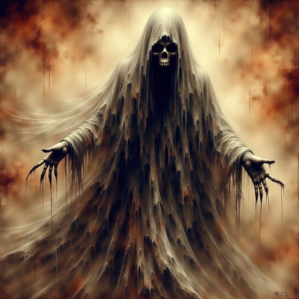 Ghostly Grim Reaper in Apocalyptic Watercolor