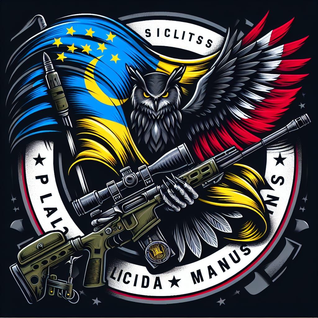 Military Emblem with Owl Gripping Sniper Rifle