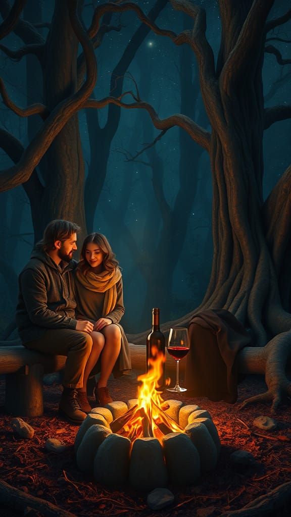 Romantic Campfire Night in Enchanted Forest