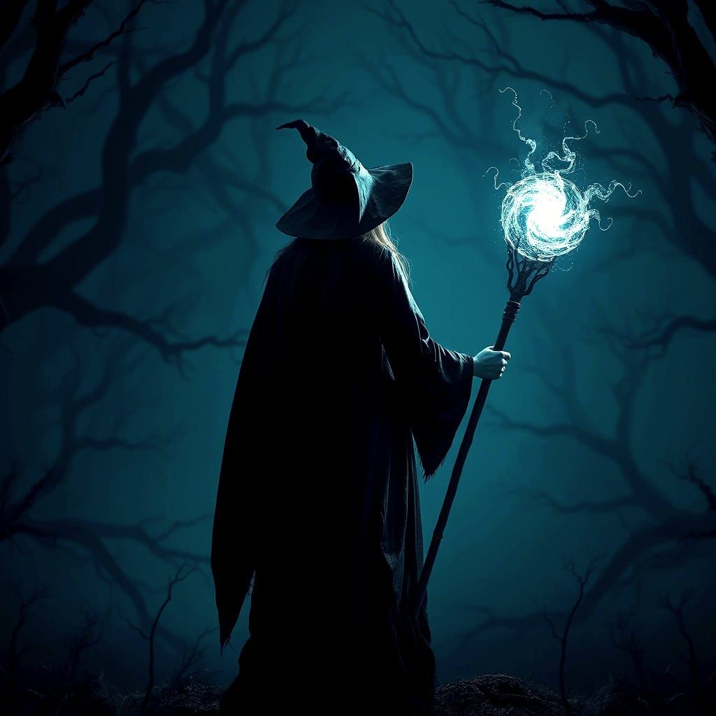 Minimalist Witch with Holographic Glow in 3D