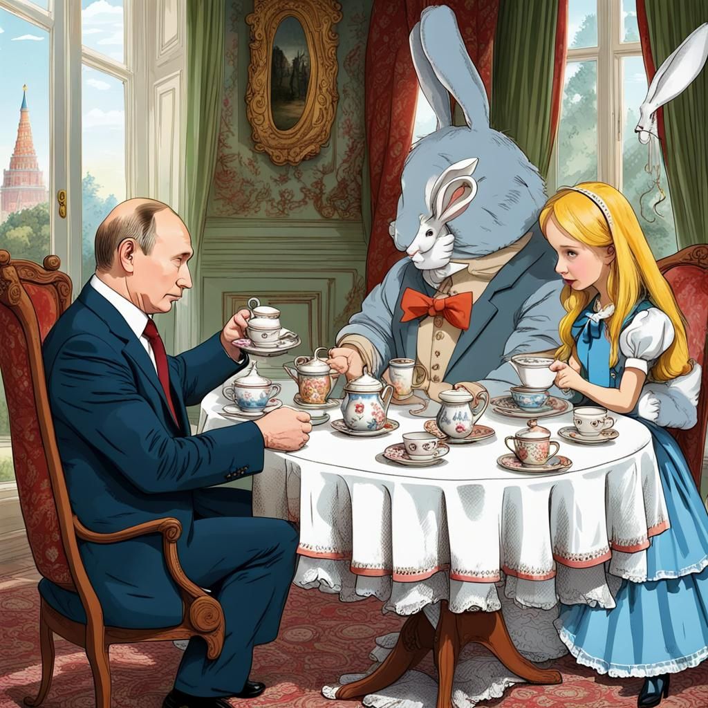 Putin's Mad Tea Party with Alice in Wonderland