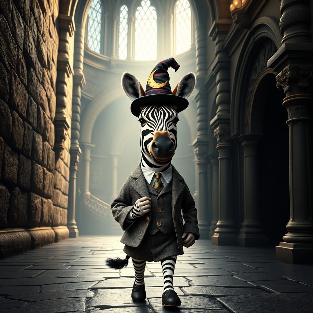 Magical Zebra in Whimsical Fantasy Castle Attire