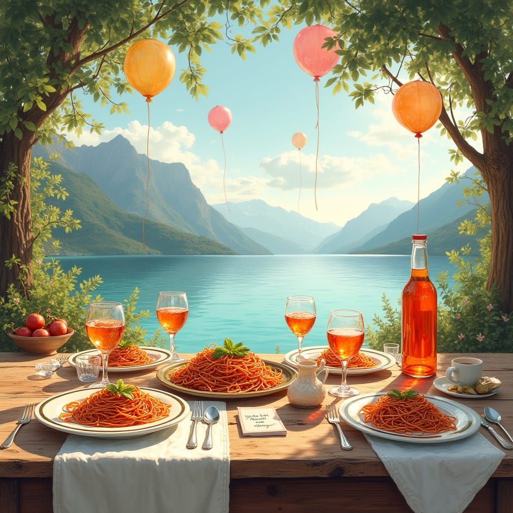 Mediterranean Feast: Birthday Table in Watercolor Style