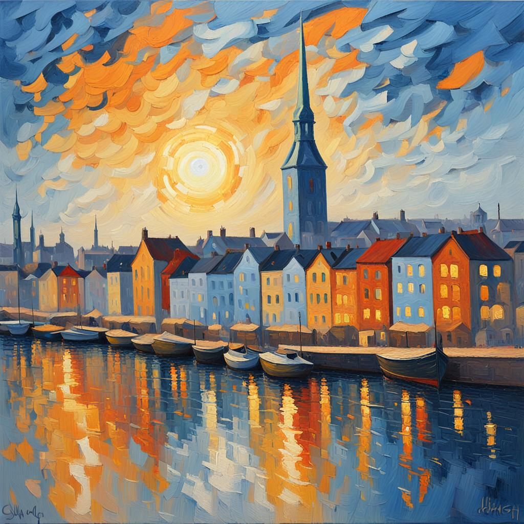 Aalborg, Denmark Cityscape in Expressionist Impasto Style