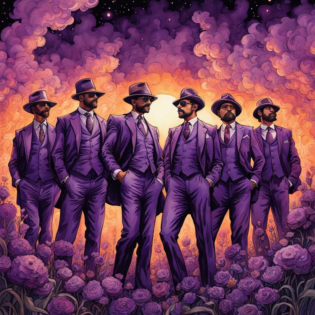 Purple Gang in Watercolor and Ink Style