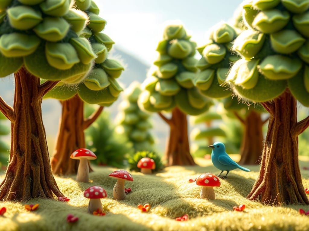 Whimsical Felt Forest Scene with Layered Details