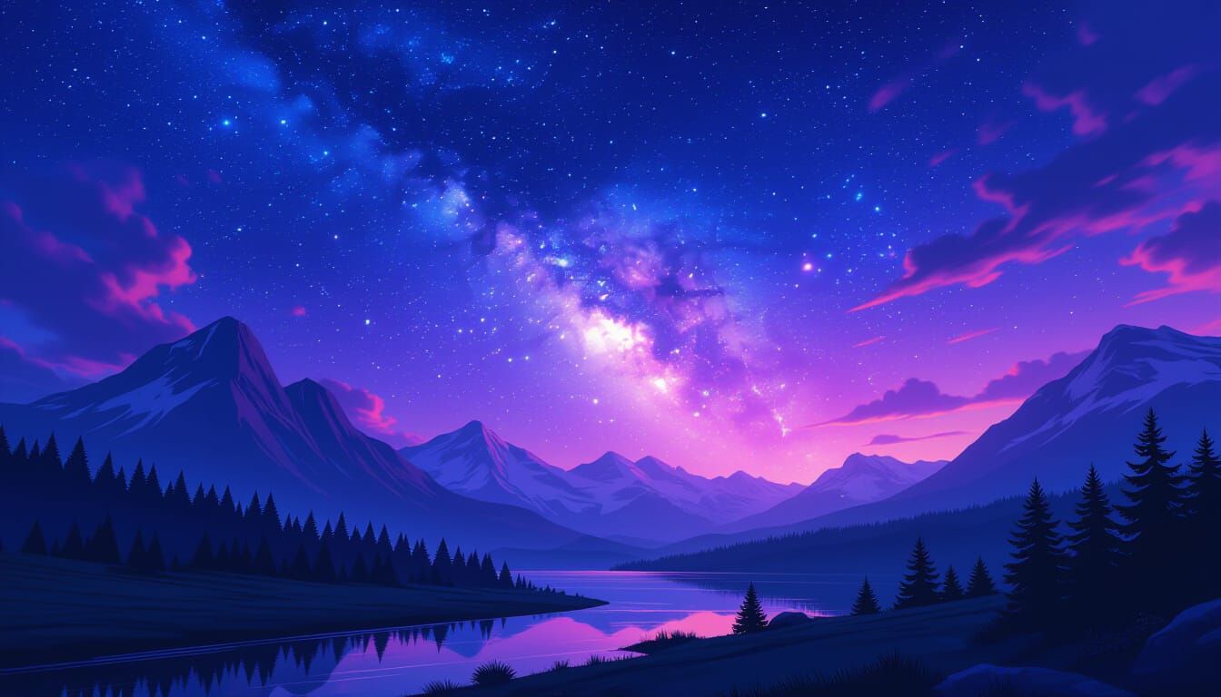 Cosmic Starry Night Sky in Digital Art Style