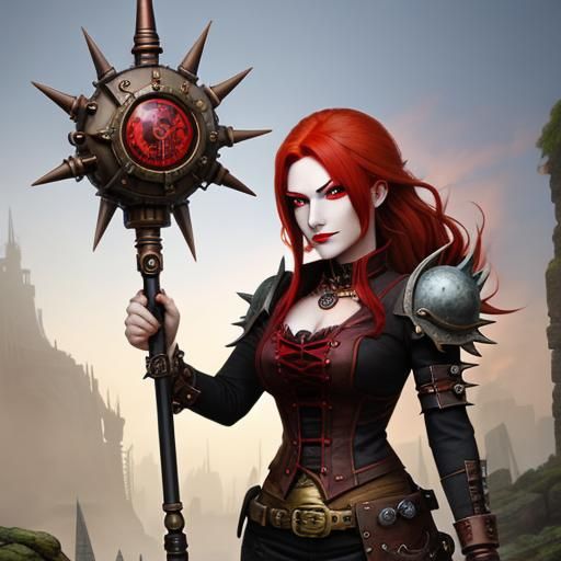 Steampunk Ogre with Red Hair and Mace