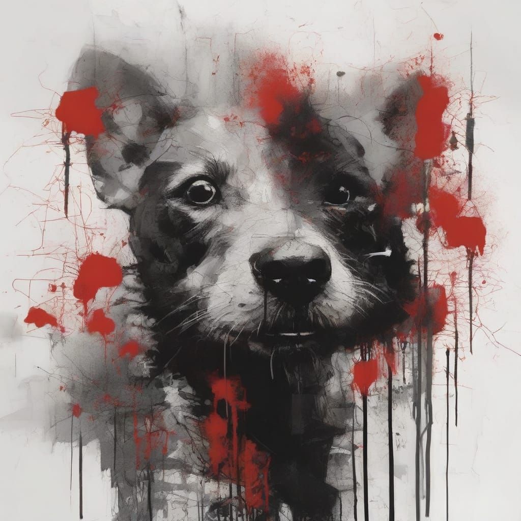 Boy and Dog in Urban Landscape: Neo-Primitivist Art