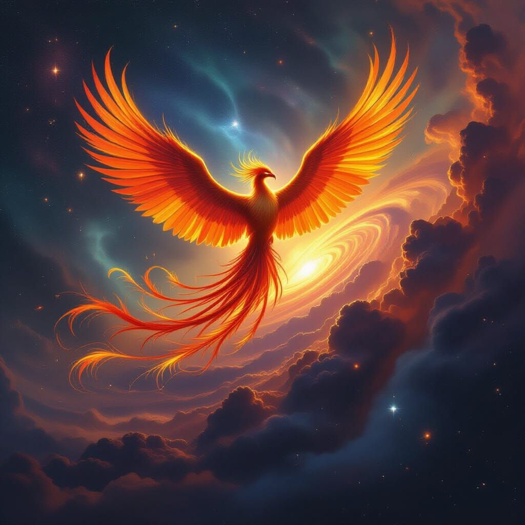 Majestic Phoenix Rises From Cosmic Vortex
