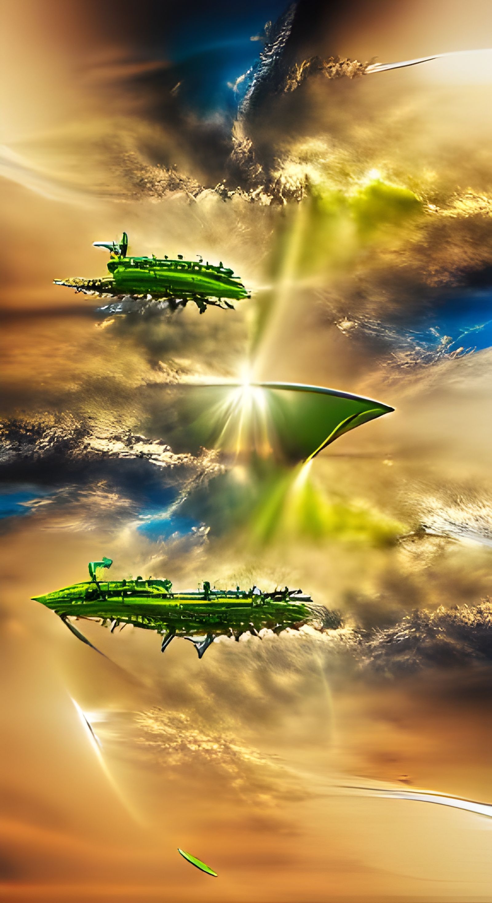 Gargantuan Starship Flies Past Green Planet in HD