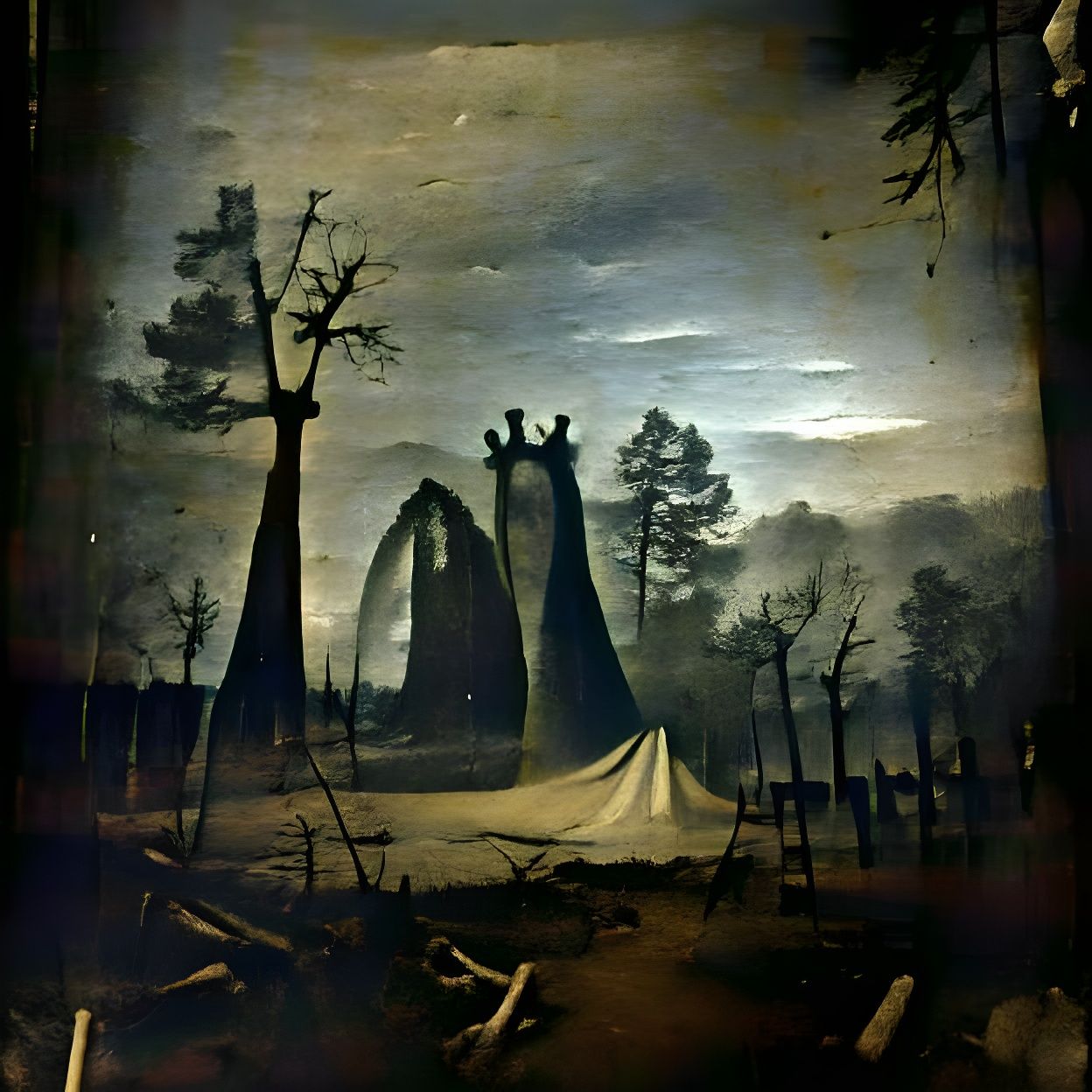 Haunted Forest at Night: 1860s Tintype Style