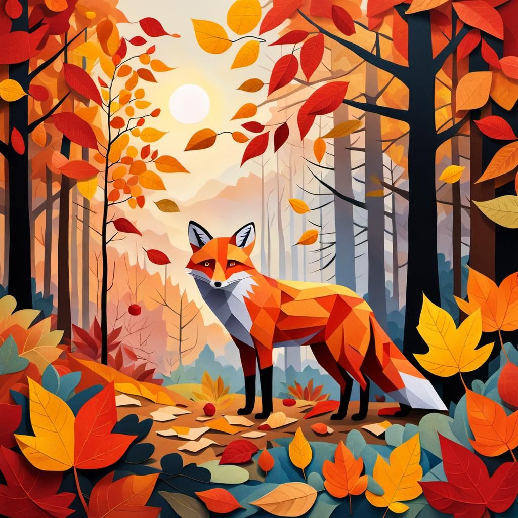 Fox in Autumn Forest: Matisse-Style Paper Collage