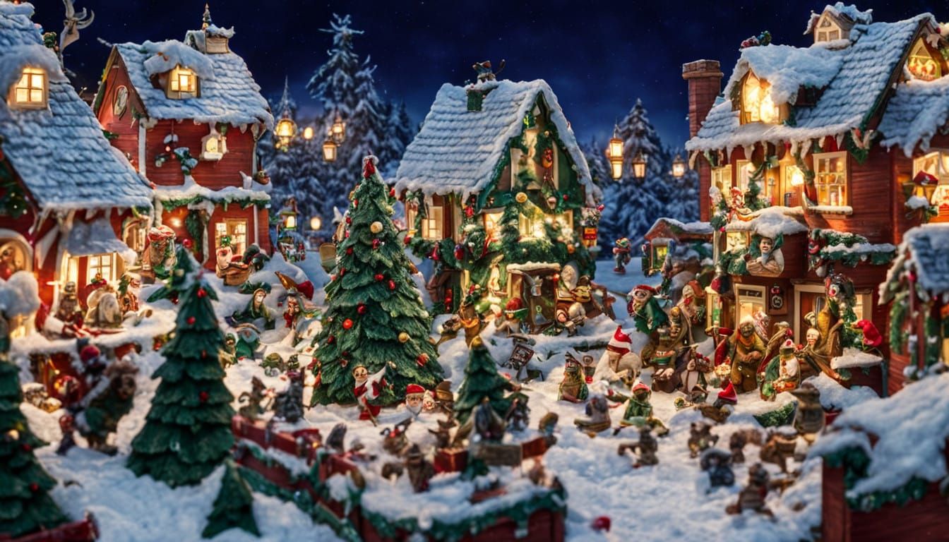 Mischievous Gremlins Invade a Festive Christmas Village