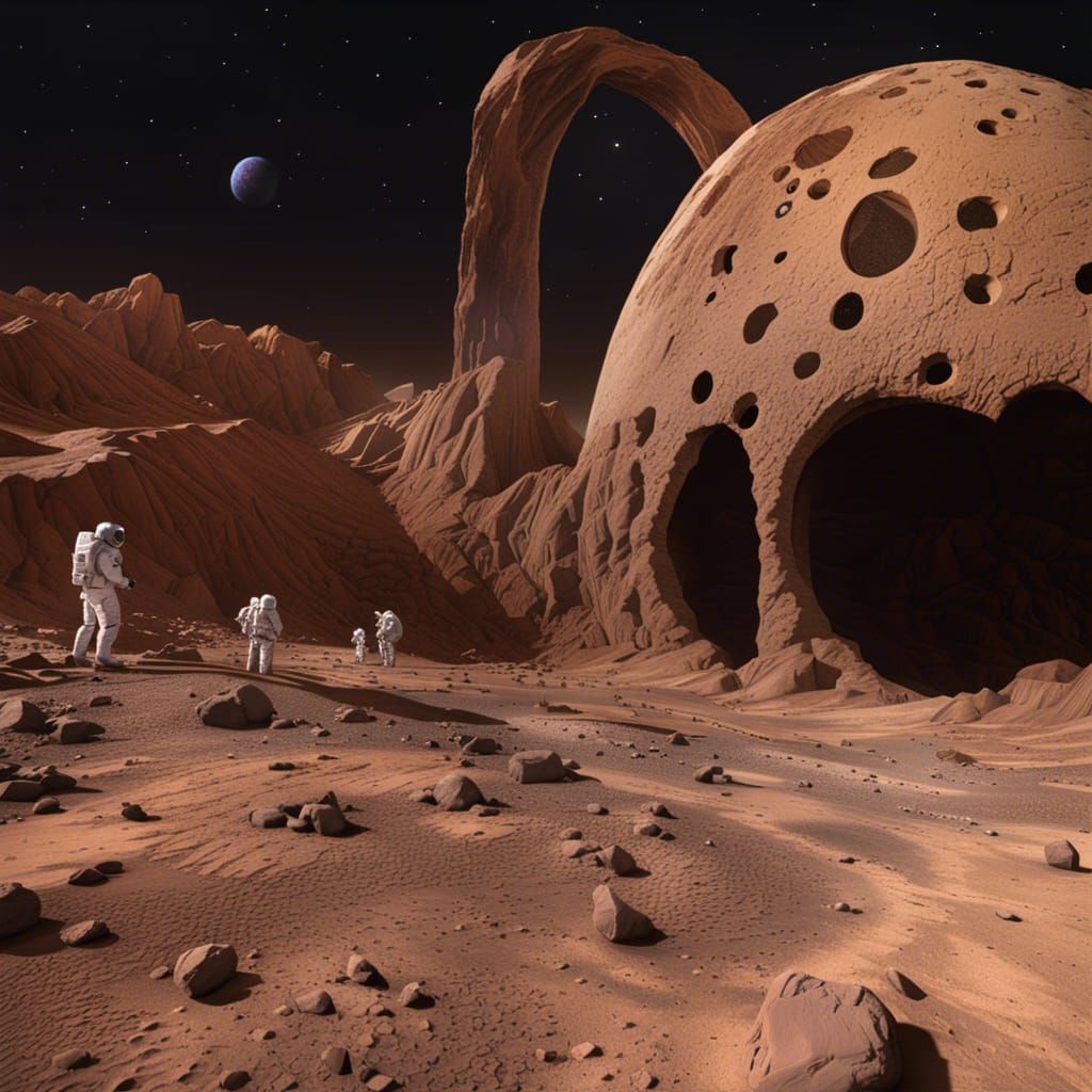 Martian Archaeological Site with Astronauts in Space