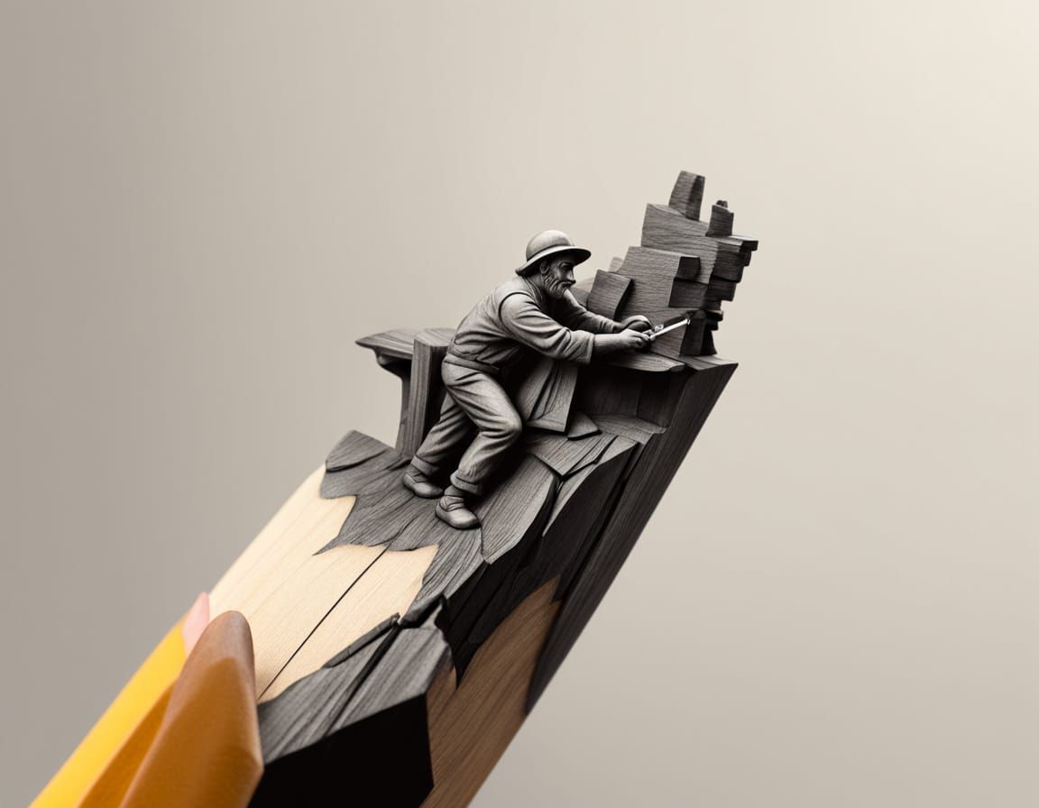 Pencil Tip Becomes Surreal Mining Scene