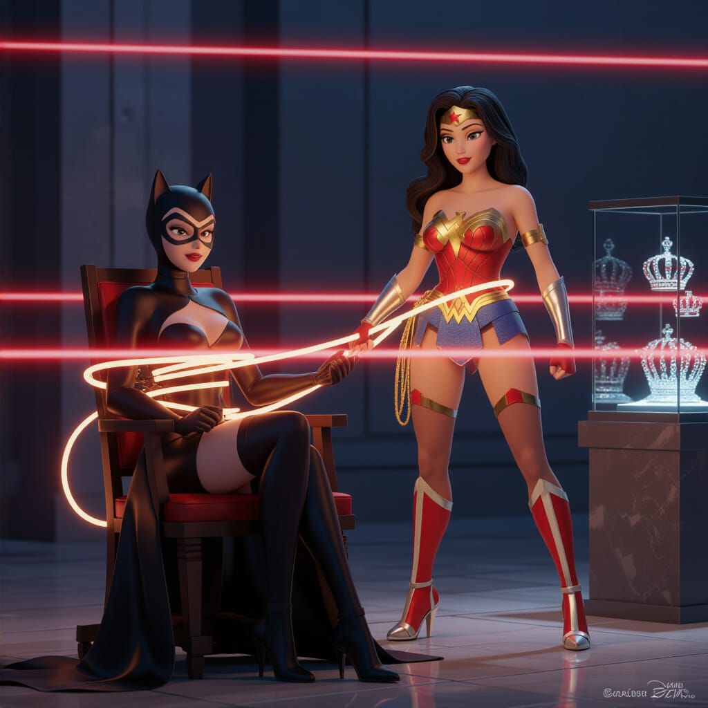 Wonder Woman Captures Catwoman: 3D Digital Art