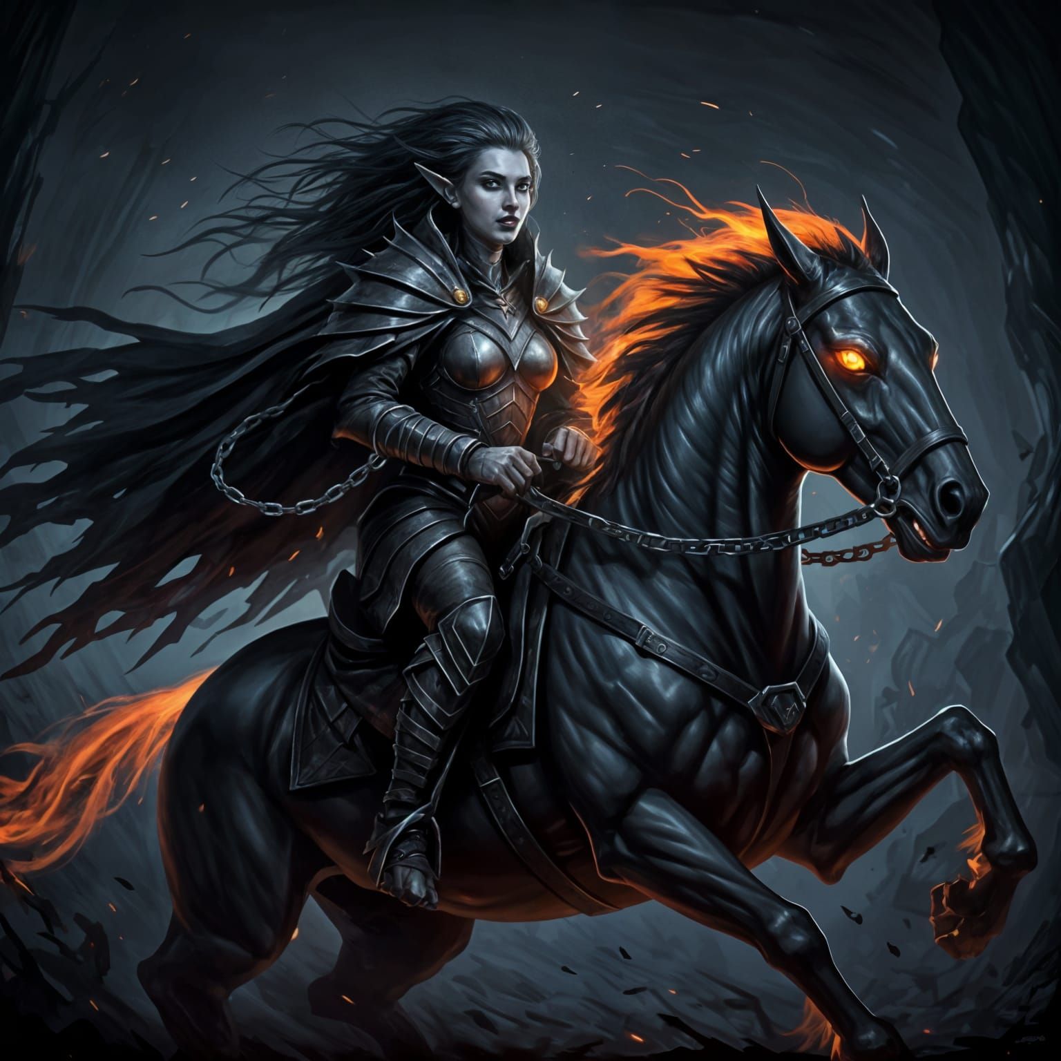 Deranged Drow Rider on Ethereal Steed