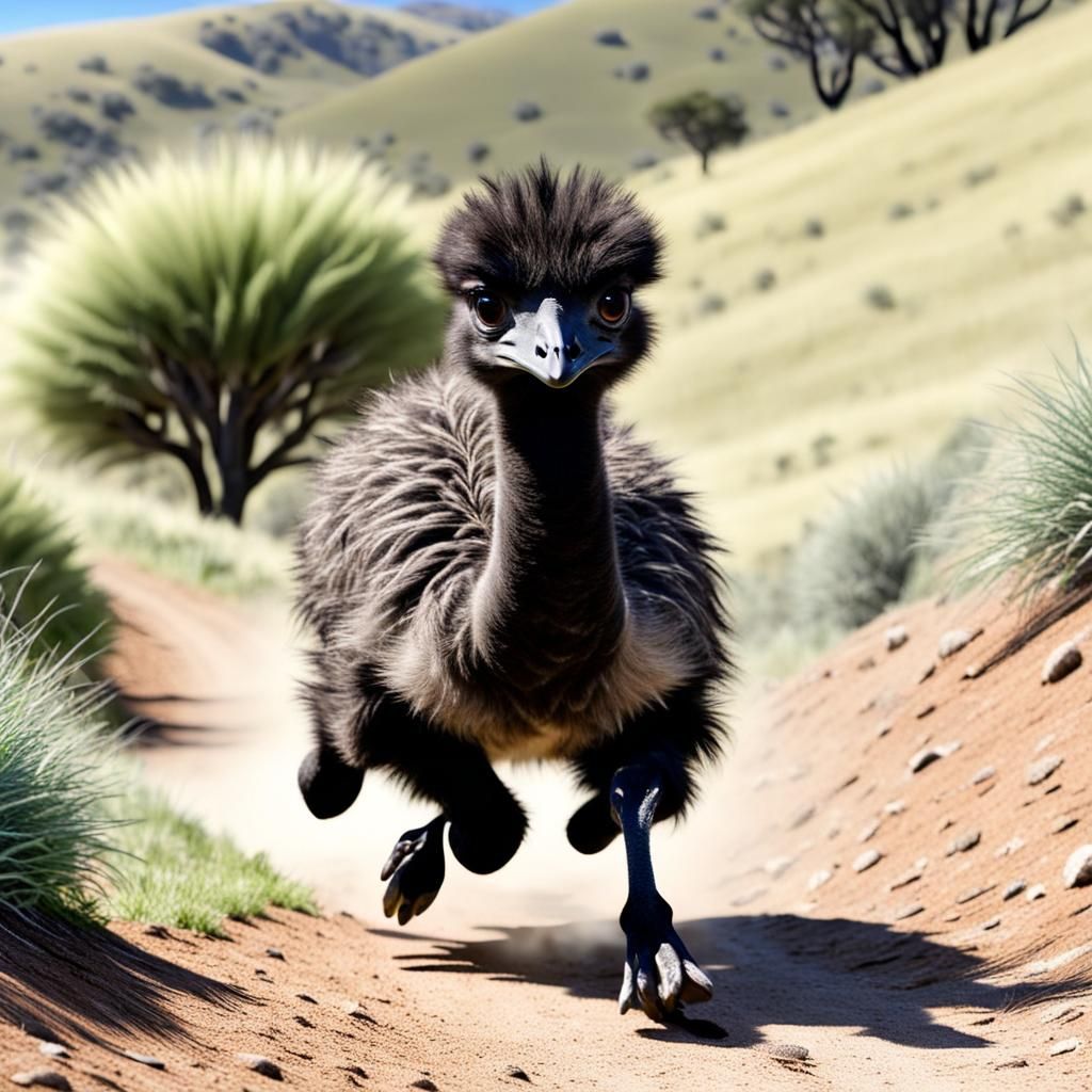 Cute Baby Emu Running Down a Hill