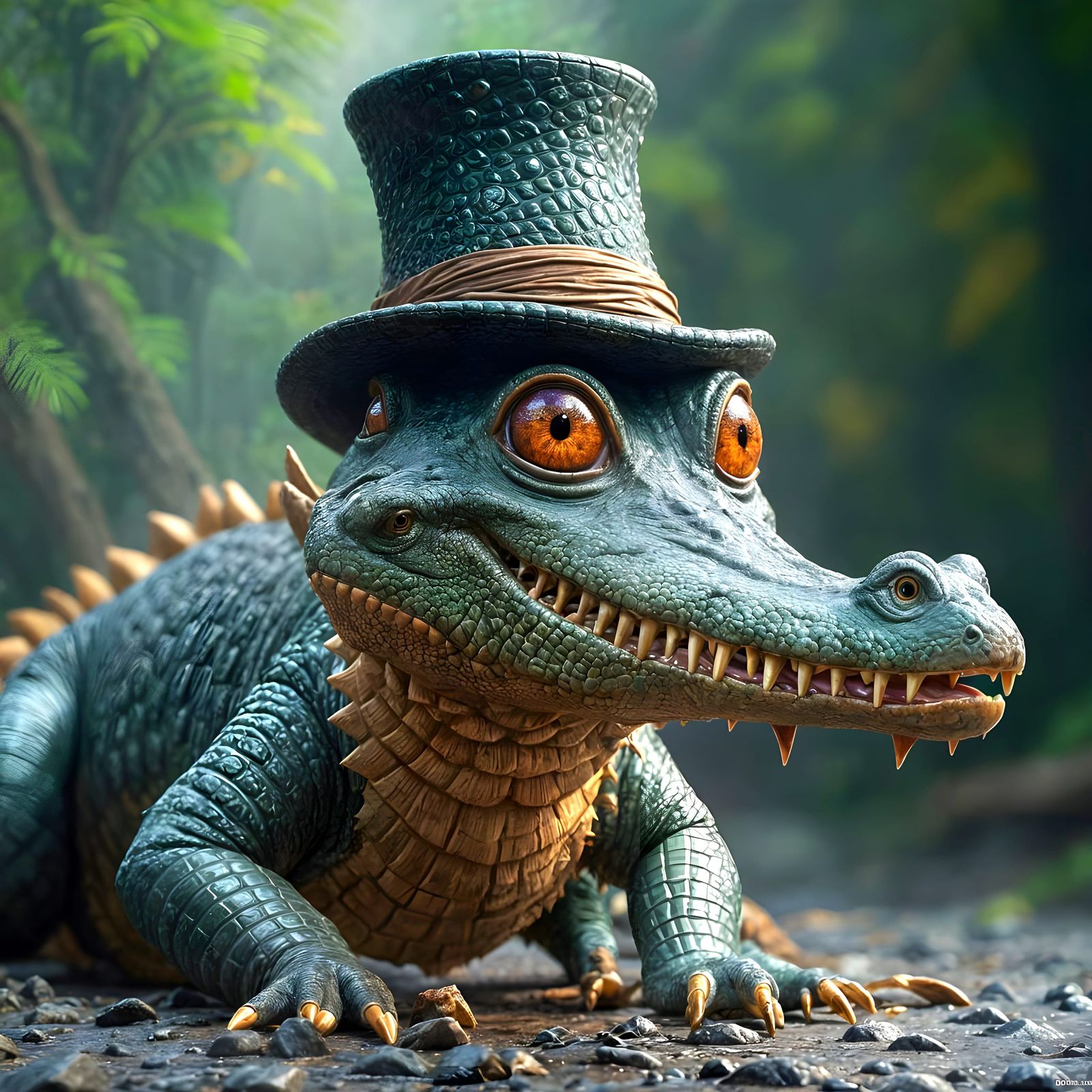Crocodile Gentleman in Top Hat: Detailed Matte Painting