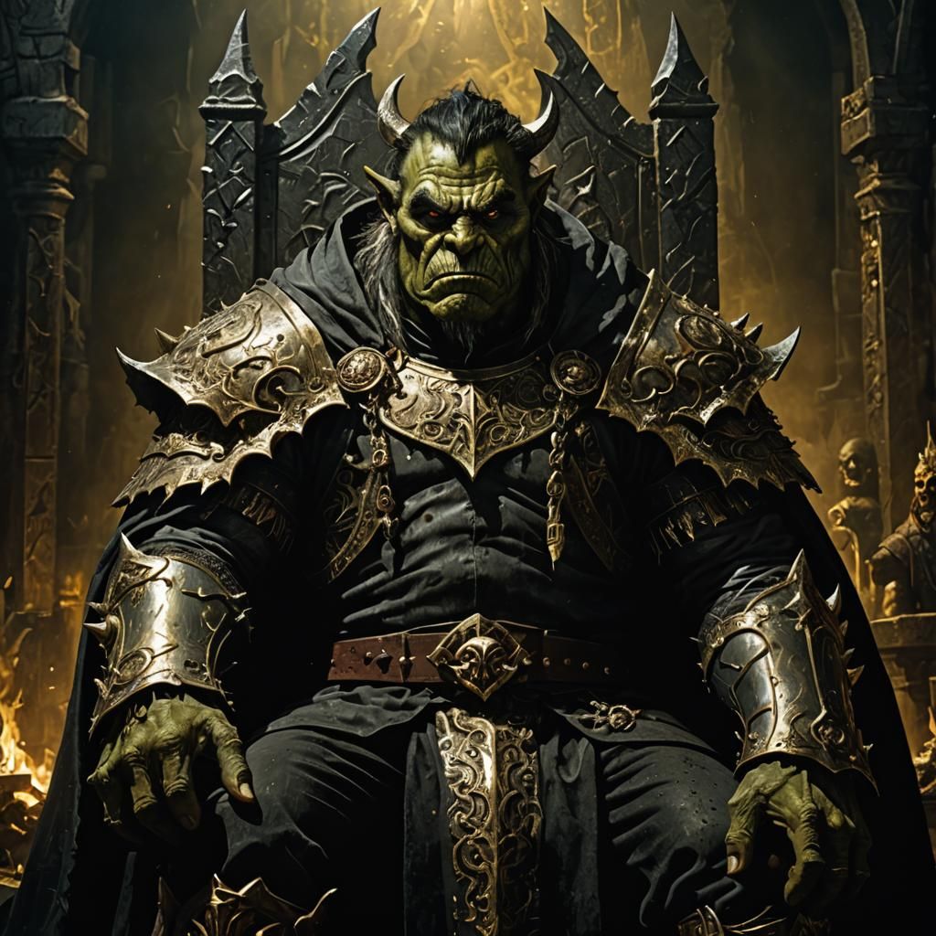 Mighty Orc King on Throne in Dark Fantasy Art