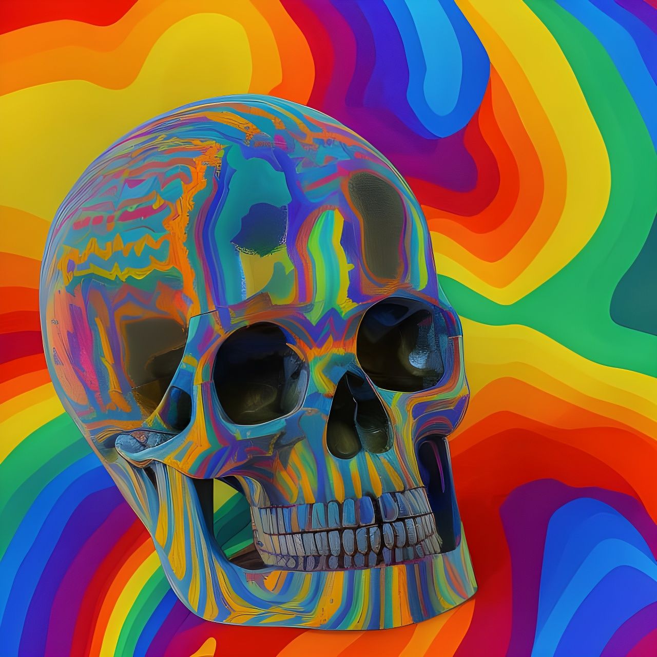 Psychedelic Crystal Skull Art Poster, 1960s Style