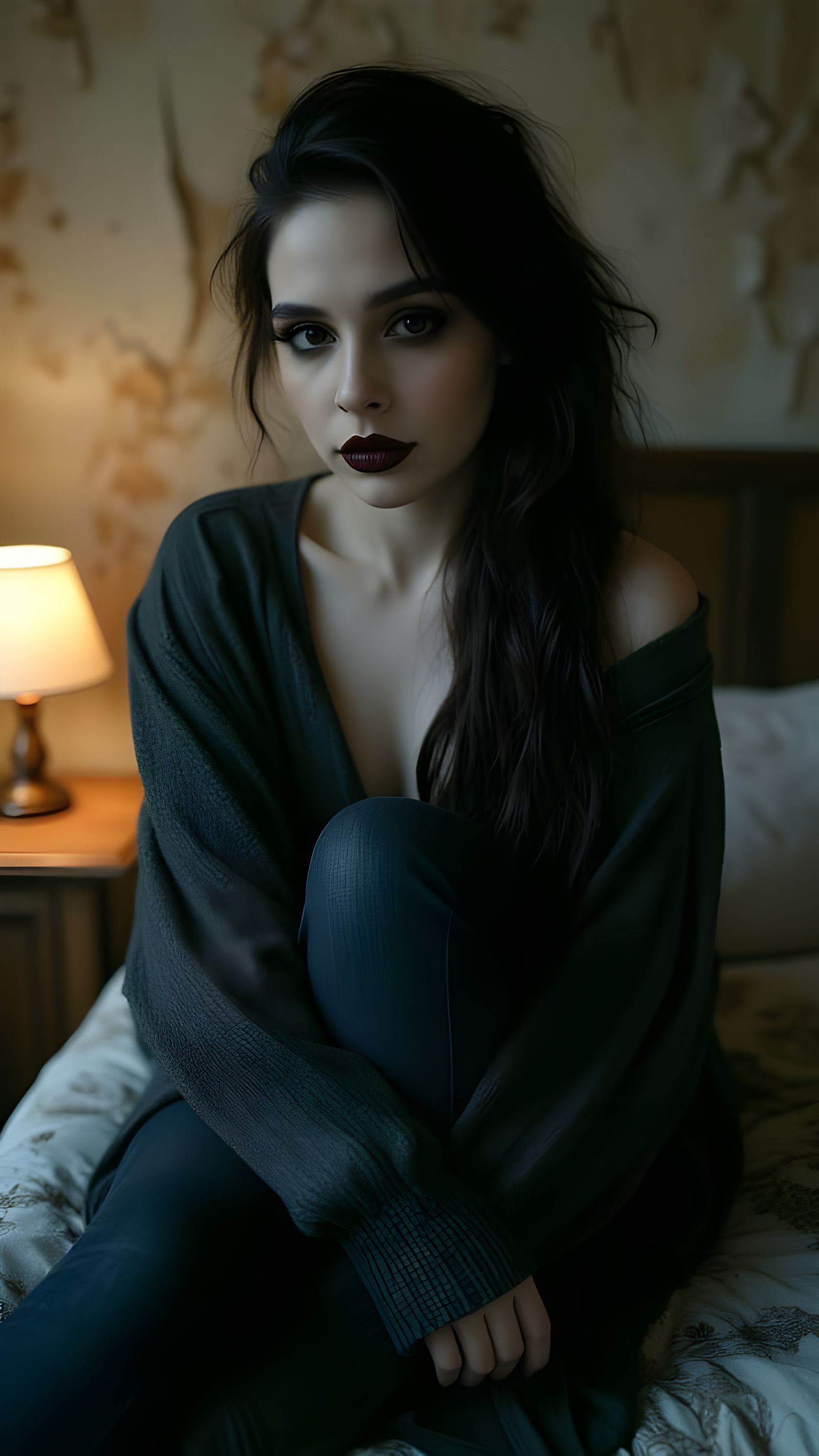 Ethereal Gothic Woman in Dark, Moody Portrait