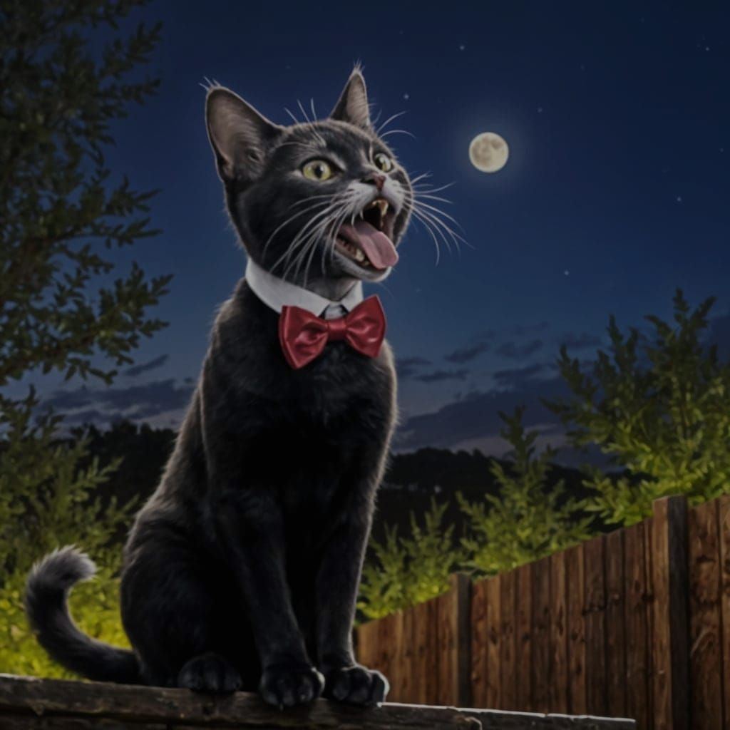 Photorealistic Cat Yowling Opera at the Moon