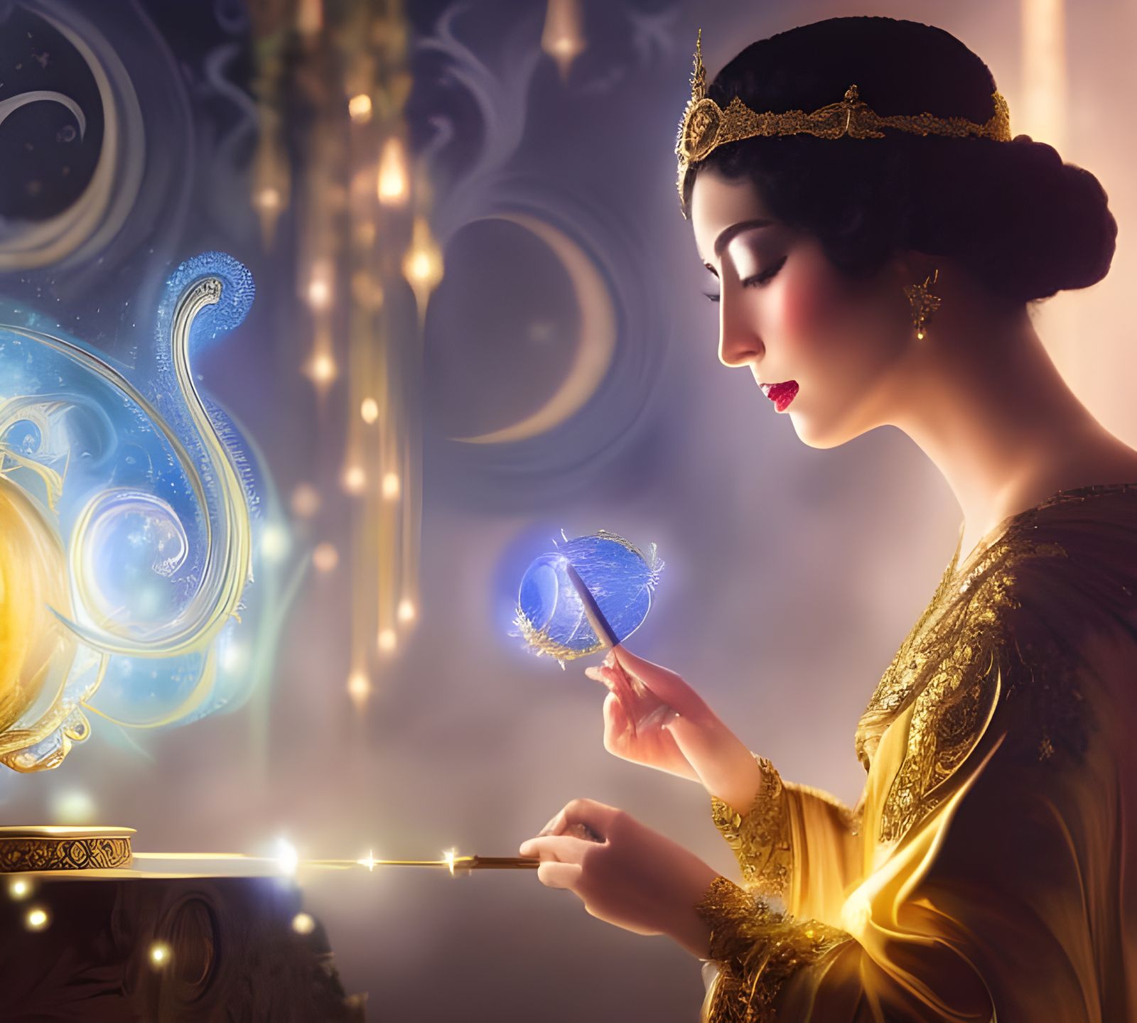 Enchanting Painter with Magic Swirls in Art Nouveau Style