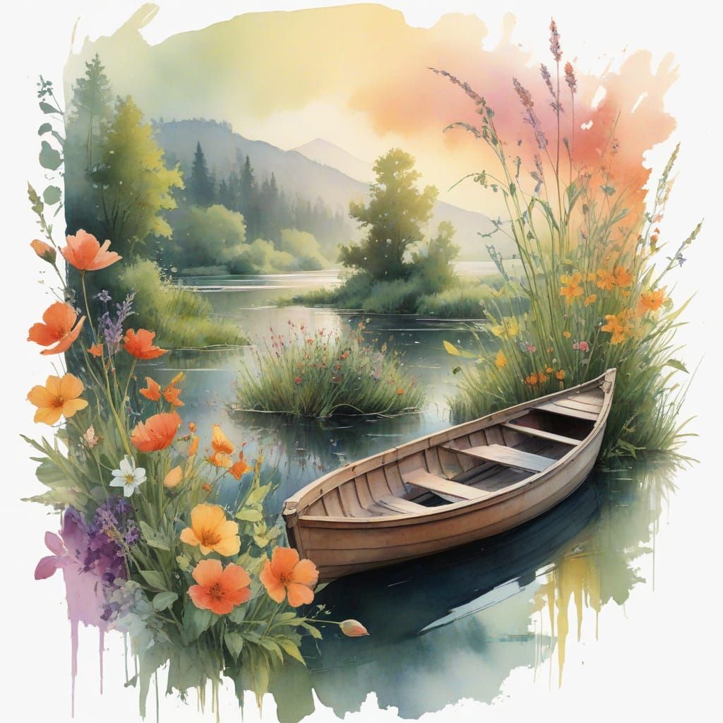 Misty Spring Sunrise Over Wildflower Meadow