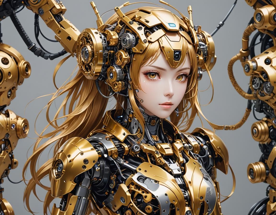 Golden Robot Anime Girl in Manufacture