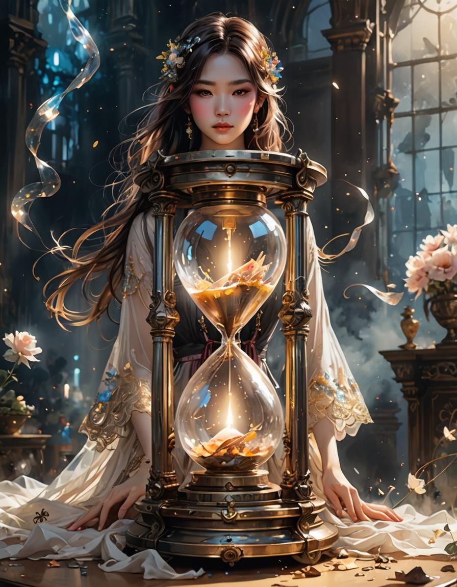 Ethereal Hourglass on Cloud in Anime Style