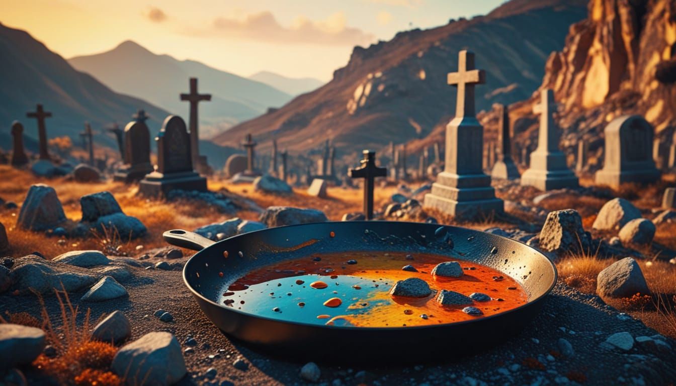 Surreal Cemetery Landscape in Frying Pan, Dali Style