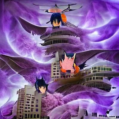 Nine-Tailed Fox with Susanoo Over City