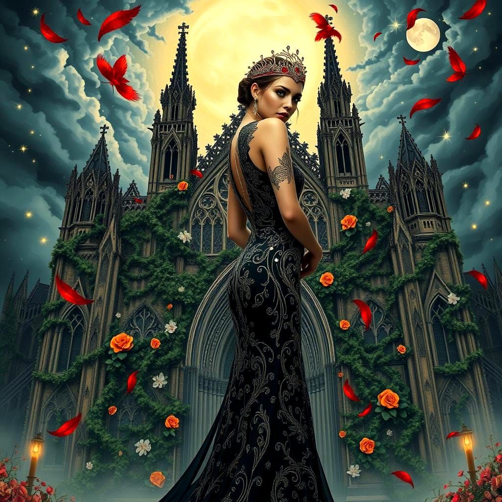 Galactic Storm: Art Deco Woman with Orange Eyes