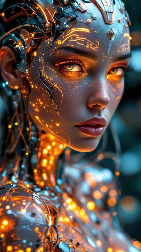 High-Fashion Biomech Goddess with Fiber Optic Veins