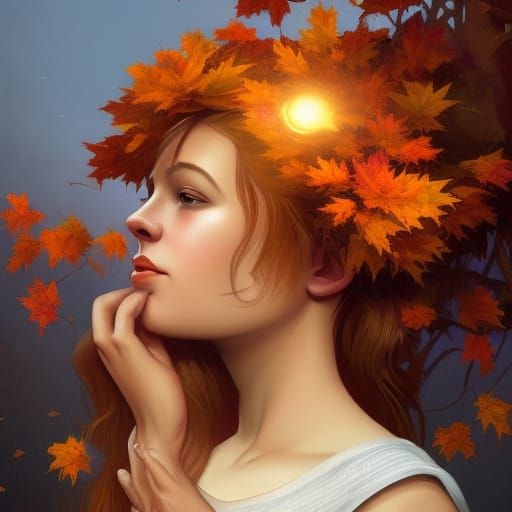 Family Portrait in Autumn Landscape, Digital Art