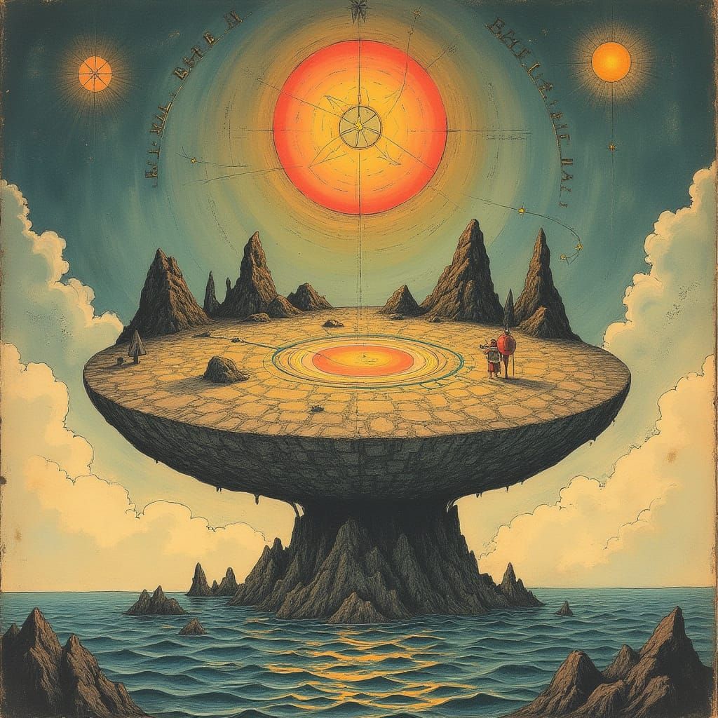 Mythic Flat Earth Map in Ancient Style