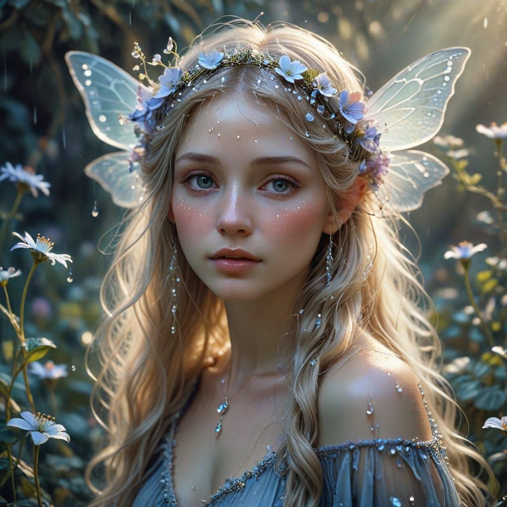 Enchanting Dewdrop Fairy in Whimsical Watercolor Style